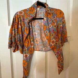 Floral Women's Tie Front Shirt  - Multicolor